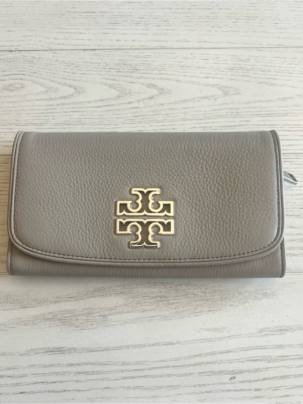 Tory Burch Taupe Leather Logo Continental Wallet